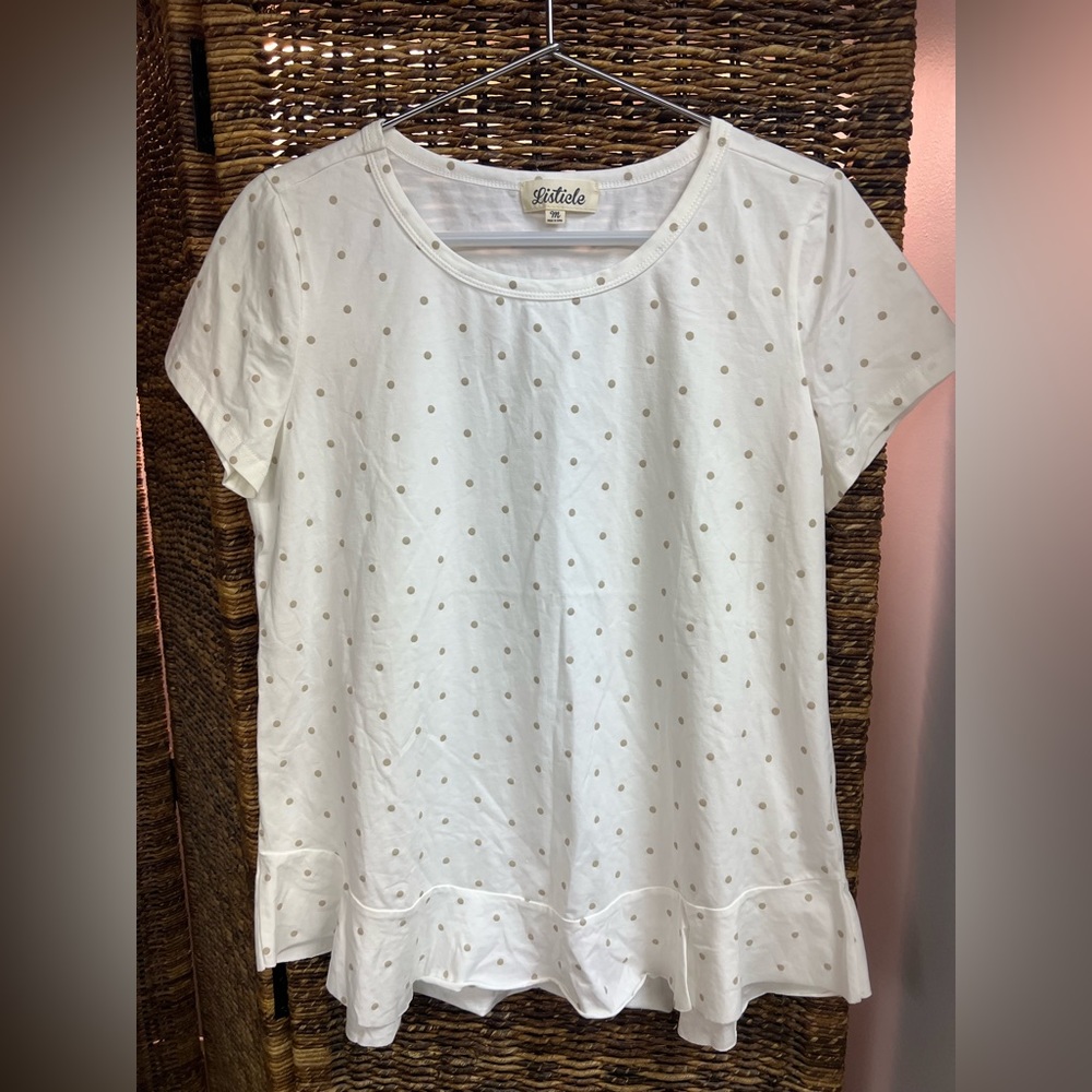 Listicle-Set of Two,Womens shirt,Size:Med, Color:White w/Gold Dots,Gold w/Silver